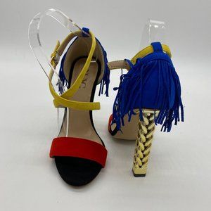 NUYG Cross Over Strap Chunky Heel Tassels Sandals